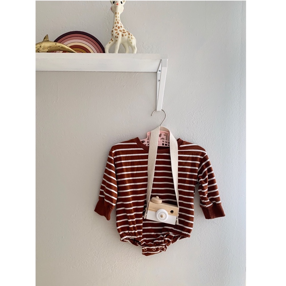 NWOT Baby Bubble Romper - Boy or Girl - Rust Brown Stripes - Size 9-12 months